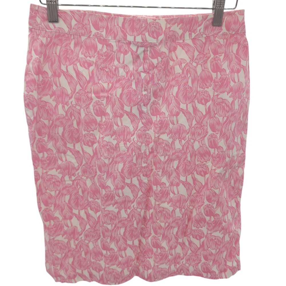 Izod Skirt Womens 8 Pink White Tulip Floral Pattern Cotton Blend Casual Summer